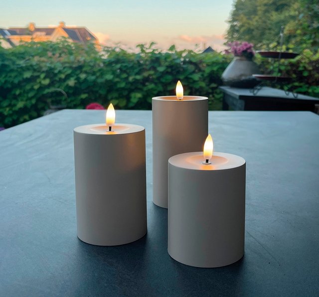Kubbelys med 3D flamme 3pk. IP44 taupe 1