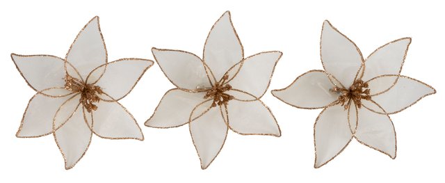 Dekorblomst 3pk. 20cm gull 3