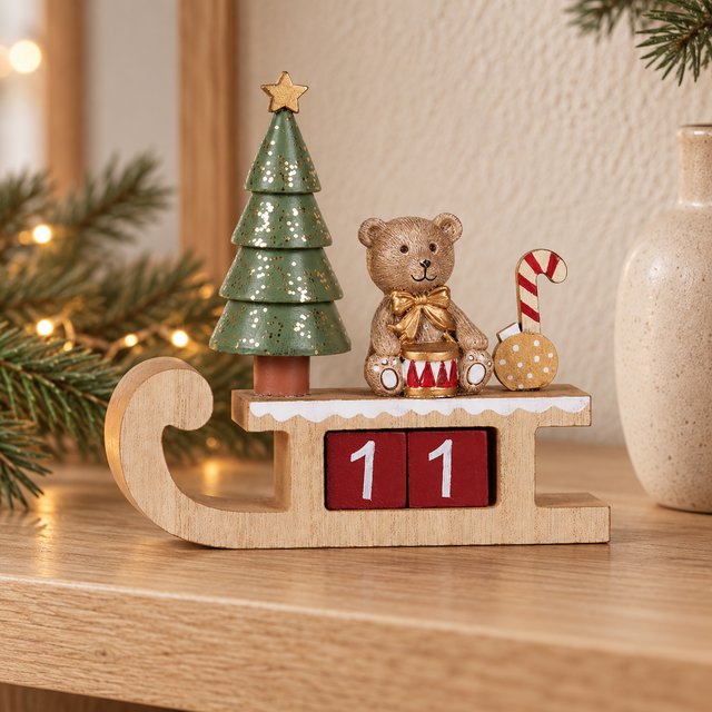 Adventskalender slede rød 15,5cm, bilde 1 av 5