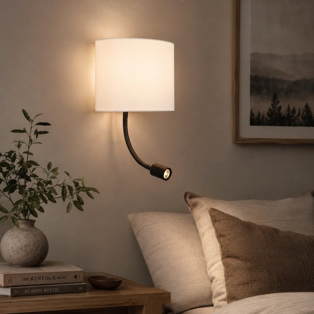 Elma LED vegglampe med lesearm 20cm hvit , bilde 1 av 5