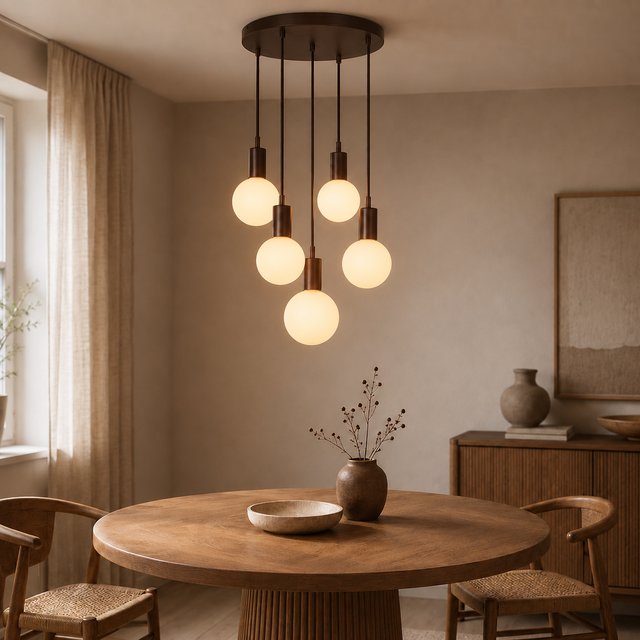 Alva taklampe rondell 5lys 40cm brun 1