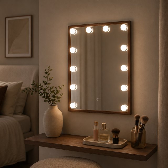 Frame LED sminkespeil vegg 51cm valnøtt  1