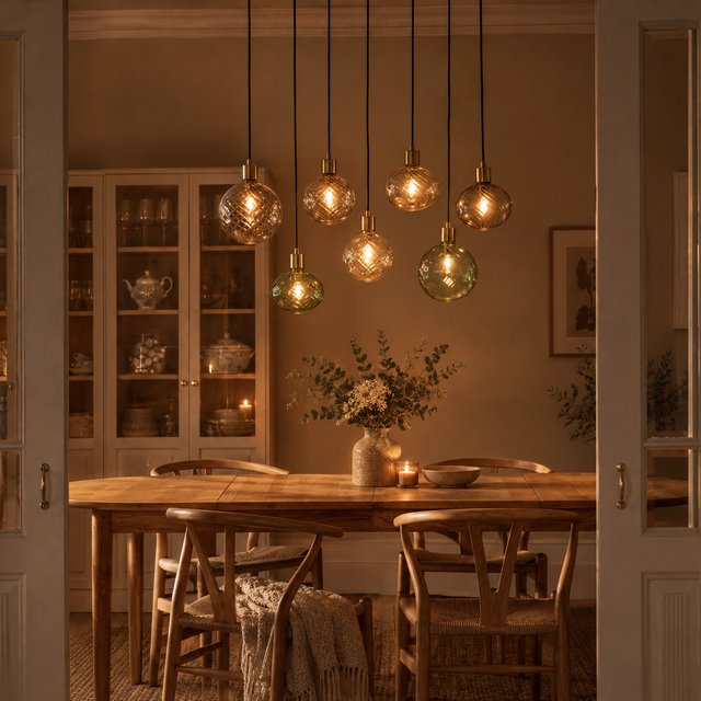 Elara taklampe rektangel 7lys 80cm flerfarget brun 1