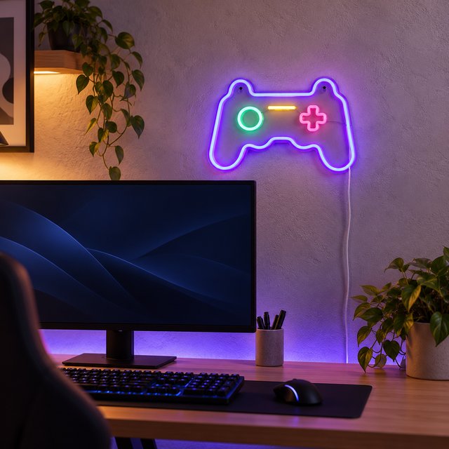 Gamer LED vegglampe 27,5cm flerfarget, bilde 1 av 8