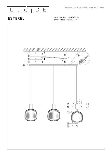 Esterel taklampe rekke 116cm beige , bilde 10 av 10