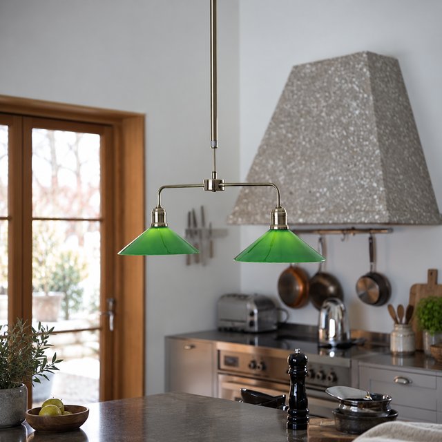 Vela taklampe 2lys 75cm messing/grønn, bilde 1 av 4