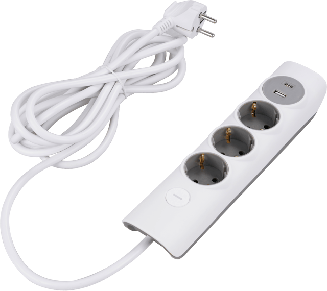 Skjøteledning 3-veis & USB porter hvit 3