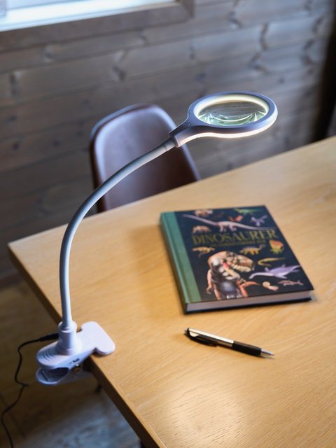 Lupelampe LED bordlampe klypefeste 56cm hvit 3