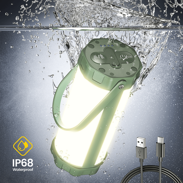 Camping lampe LED oppladbar IP68 14cm grønn, bilde 6 av 12