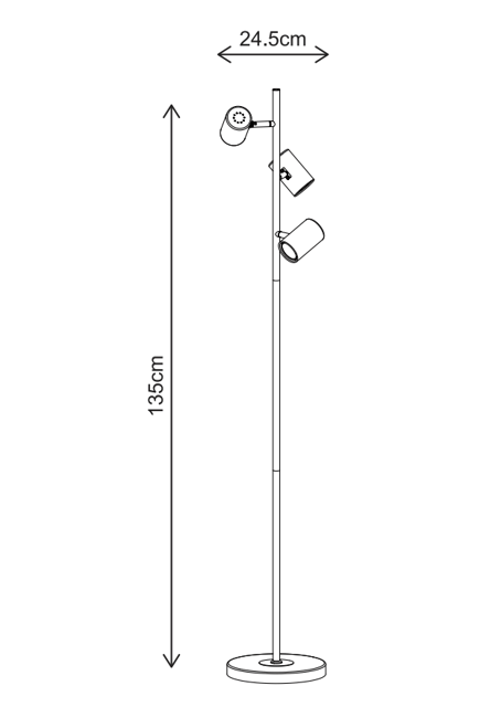 Noor II leselampe gulv 3lys 135cm sort, bilde 7 av 7