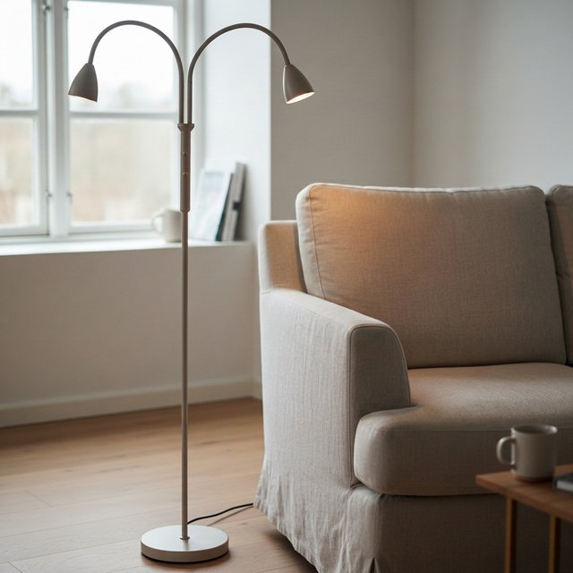 Lina leselampe gulv 2lys 150cm beige, bilde 2 av 9