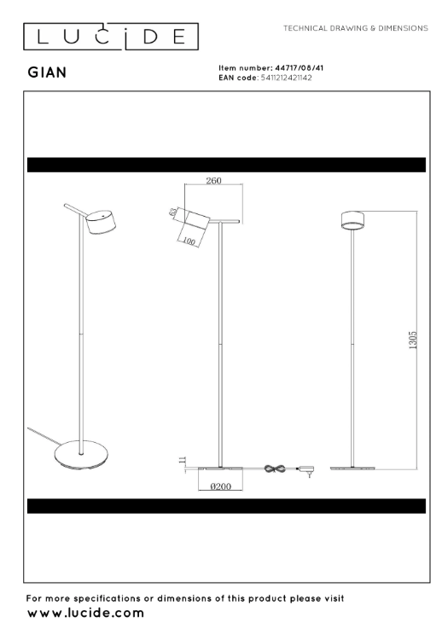 Gian LED leselampe gulv 130cm beige, bilde 6 av 6