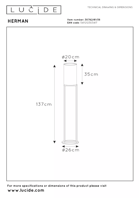 Herman gulvlampe 118cm beige, bilde 5 av 5