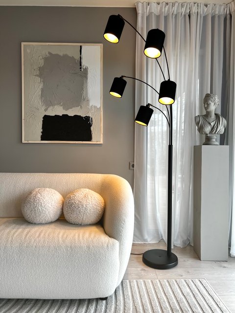 Zeba gulvlampe uten skjermer 5lys 207cm sort, bilde 4 av 9