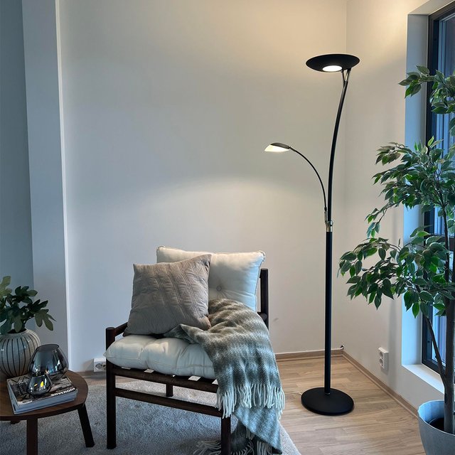 Helios LED uplight 2lys 197cm sort 1