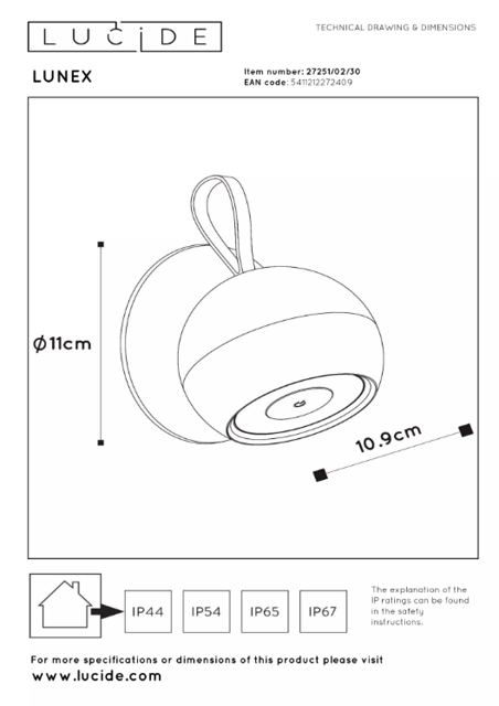 Lunex LED oppladbar IP54 sort 4