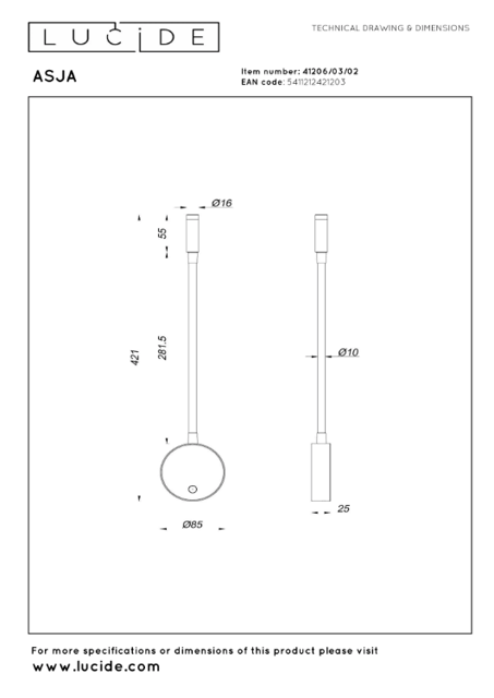 Asja LED oppladbar leselampe vegg 42cm grå, bilde 5 av 5