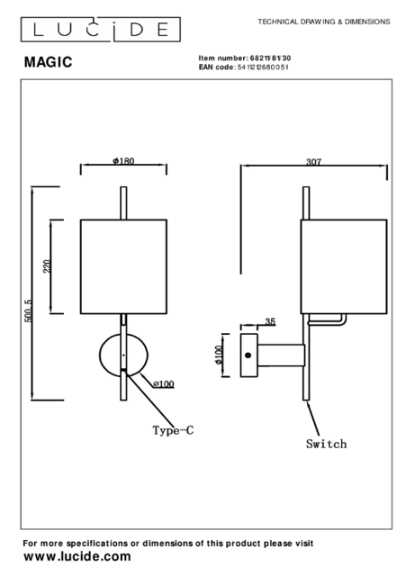 Magic vegglampe 50cm sort, bilde 5 av 5