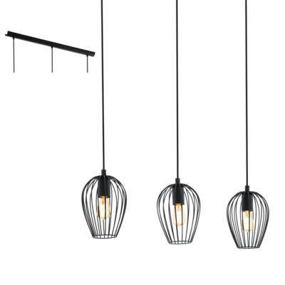 Newtown taklampe rekke 3lys 70cm sort 3