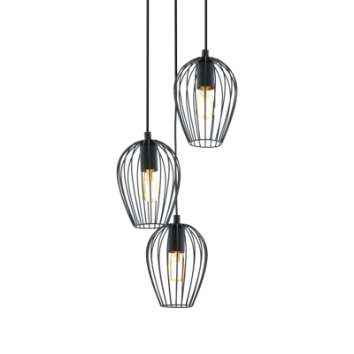 Newtown taklampe rondell 3lys 38cm sort 3