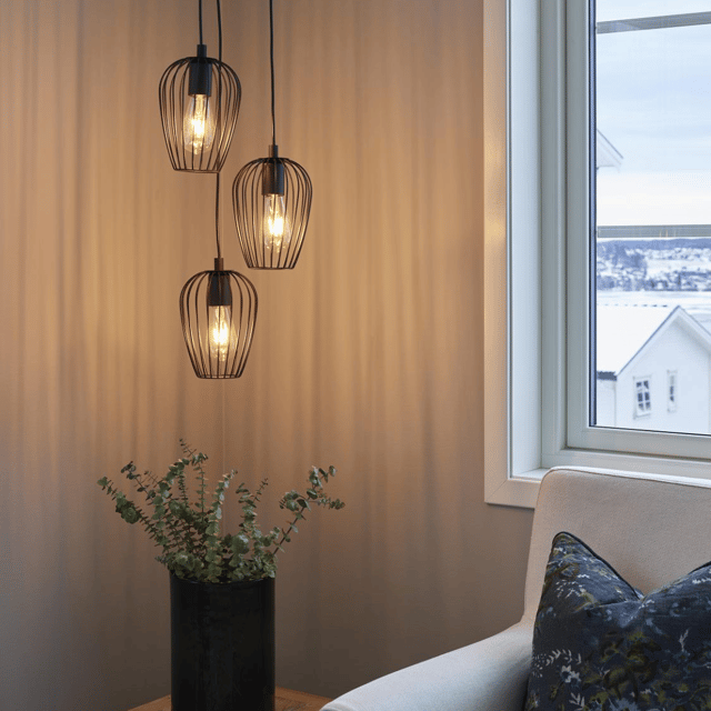 Newtown taklampe rondell 3lys 38cm sort 1