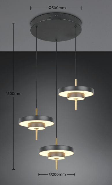Keaton LED taklampe rondell 3lys 45cm sort 3