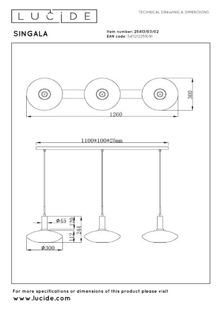 Singala taklampe rekke 3lys 125cm messing, bilde 5 av 5