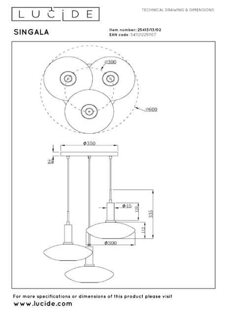 Singala taklampe rondell 3lys 55cm messing, bilde 5 av 5