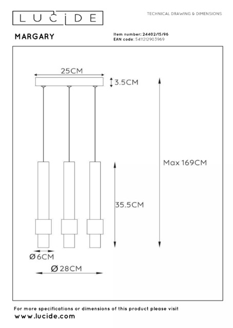 Margary taklampe rondell 3lys 28cm brun, bilde 5 av 5