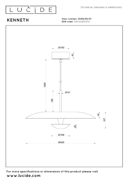Kenneth LED taklampe 40cm hvit, bilde 5 av 5