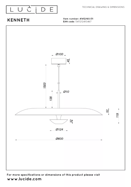 Kenneth LED taklampe 60cm hvit, bilde 5 av 5