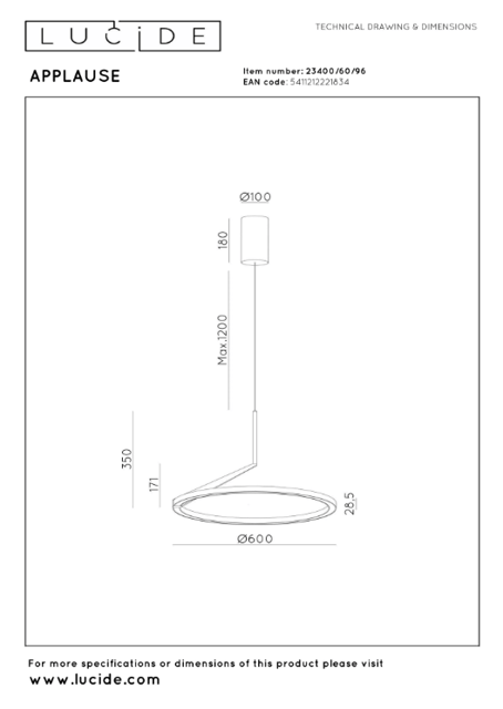 Applause LED taklampe 60cm brun, bilde 5 av 5
