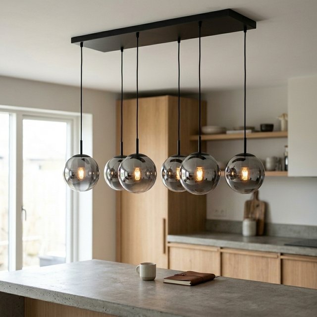 Ball taklampe rektangel 6lys 90cm smoke, bilde 1 av 10