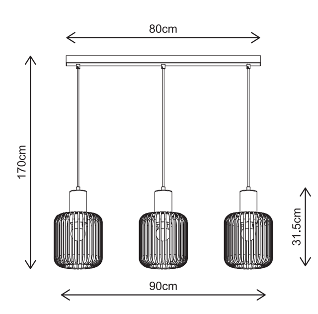 Maritza taklampe rekke 3lys 90cm champagne, bilde 9 av 12