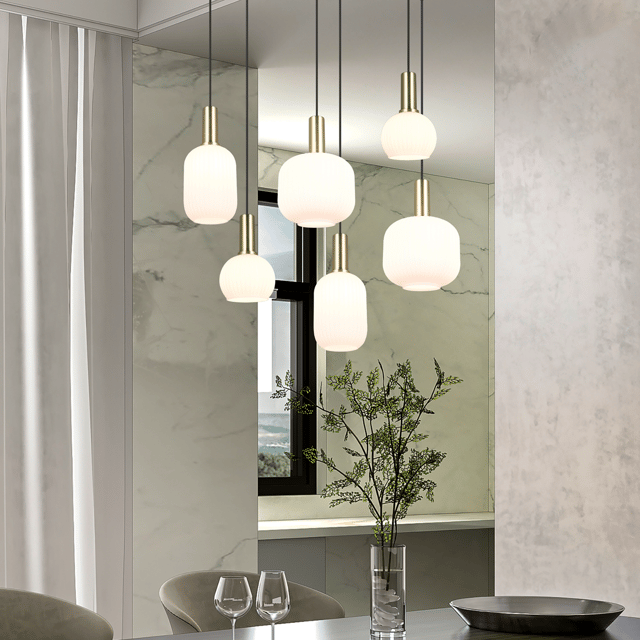 Diva taklampe rektangel 6lys 92cm messing, bilde 1 av 4