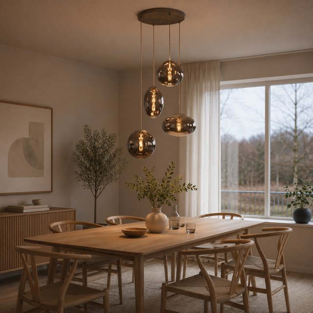 Leana taklampe rondell 4lys 60cm brun 1