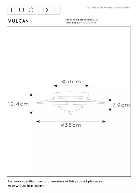 Vulcan LED plafond taklampe 38cm sort, bilde 4 av 4
