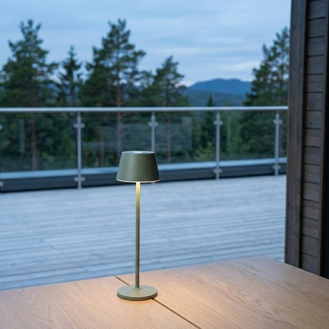 April LED oppladbar utelampe bord IP65 40cm grønn 1