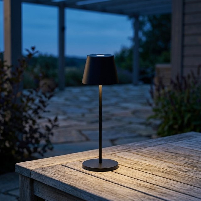 April LED oppladbar utelampe bord IP65 40cm sort 1