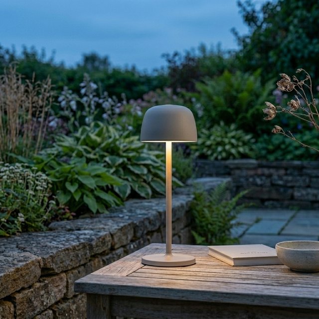 Mars LED oppladbar utelampe bord IP65 28cm beige 1