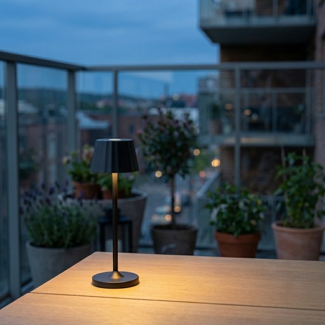 June LED oppladbar utelampe bord IP65 24cm sort 1