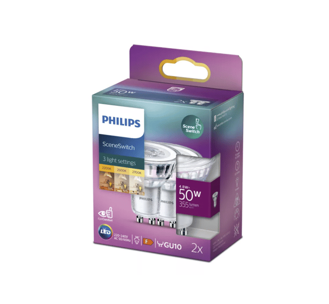 LED GU10 4,8W 2pk. WarmGlow klar, bilde 2 av 2