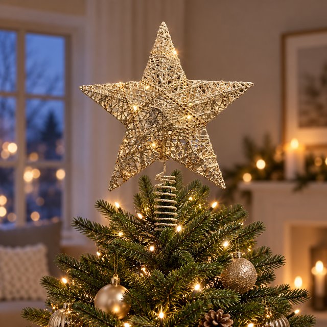 Toppstjerne Champagne til juletre 25cm, bilde 1 av 3