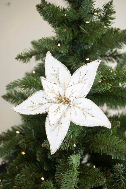 Dekorblomst til juletre 25cm hvit 2