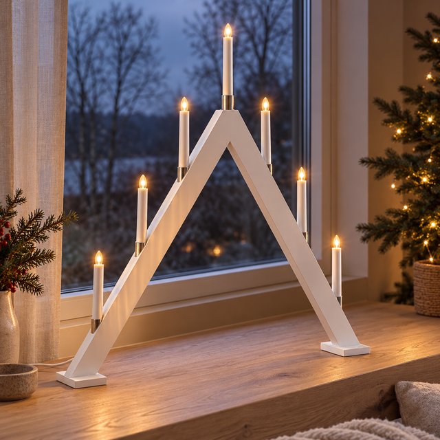 Adventsstake i treverk 7lys 80cm hvit, bilde 1 av 5
