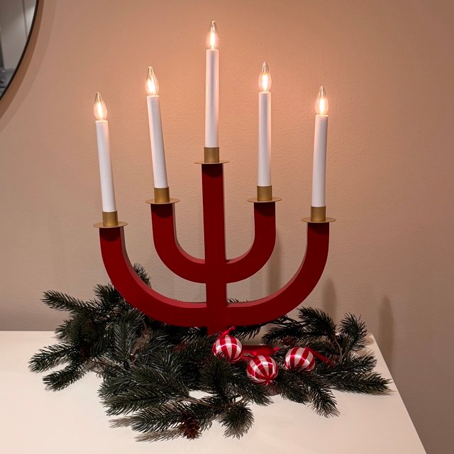 Wood adventsstake 5lys 35cm rød, bilde 2 av 6