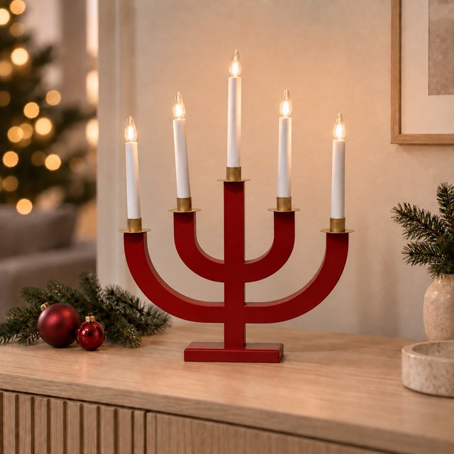 Wood adventsstake 5lys 35cm rød, bilde 1 av 6