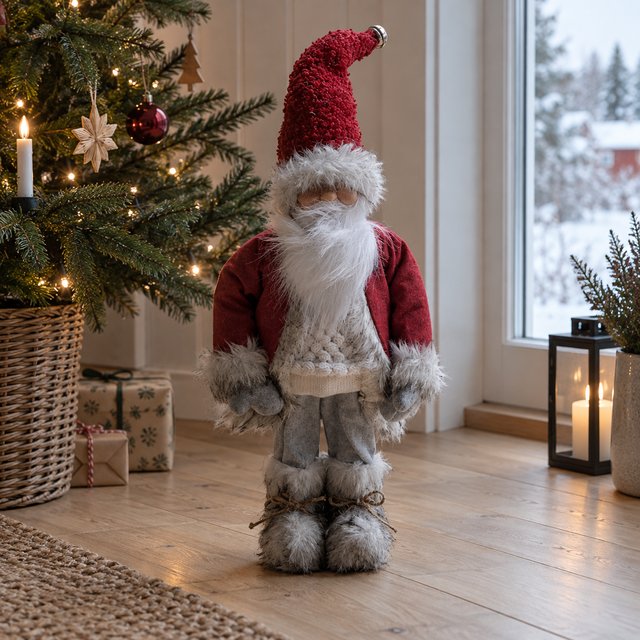 Nisse med pels 60cm rød, bilde 1 av 4