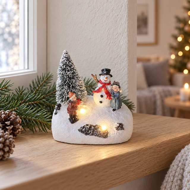 Snømann med barn 10cm flerfarget, bilde 1 av 3