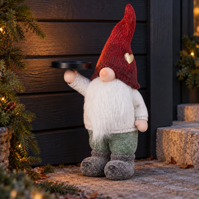 Velkommen nisse med fakkelholder 44cm rød, bilde 1 av 4